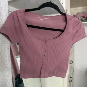 Aeropostale Women's Dusty Pink Ribbed Crop Top